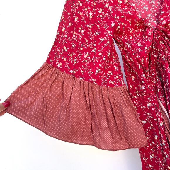 Nightcap Clothing Reversible Bohemian Boho Maxi Dress Red Ruffles Victorian 1 S - Picture 4 of 14